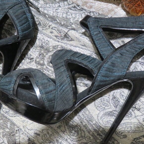 Aperlai Black Green Cutout Peep Toe Heeled Stilettos Heels Sandals Size 37 US 7 - Picture 7 of 15